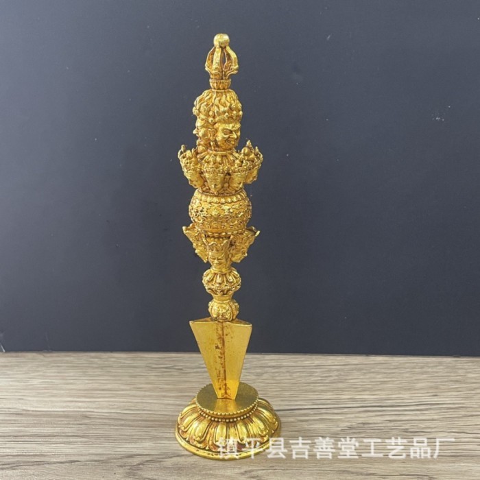 Antique Northern Style Eight-Character Pestle Three-Sided Pumba Vajra With Base