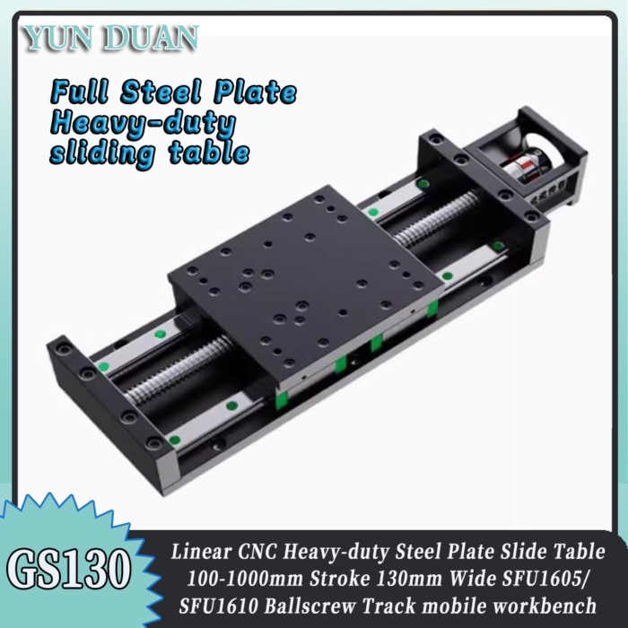 130 Wide Heavy Steel Plate Slide Table Module Ballscrew SFU1605/SFU1610 Stroke 100~1000mm 4*HGH15CA