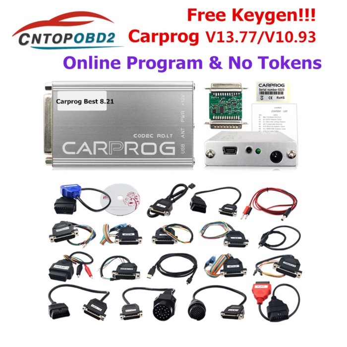 Newest Online Carprog 13.77 Full Adapters with keygen Car Prog 8.21/V10.93 Iprog Pro V86 For Airbag