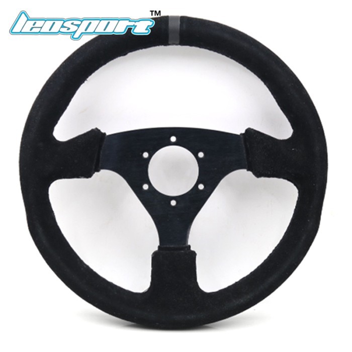13" (330mm) Steering Wheel Suede Leather black Sutures Steering Wheel Flat Racing Steering Wheel