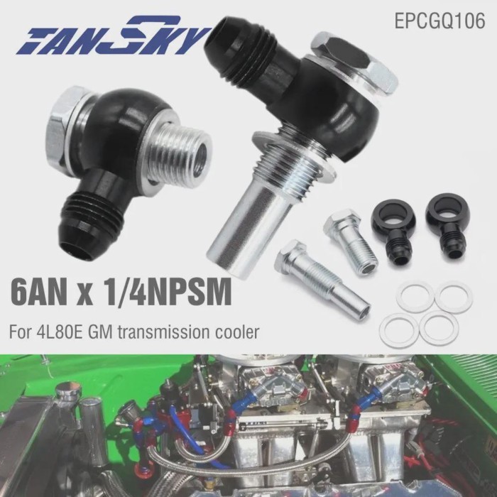 TANSKY Transmission Oil Cooler Fittings 90 Degree 6AN x 1/4NPSM For GM TH350 TH400 700R4 4L60E 4L80