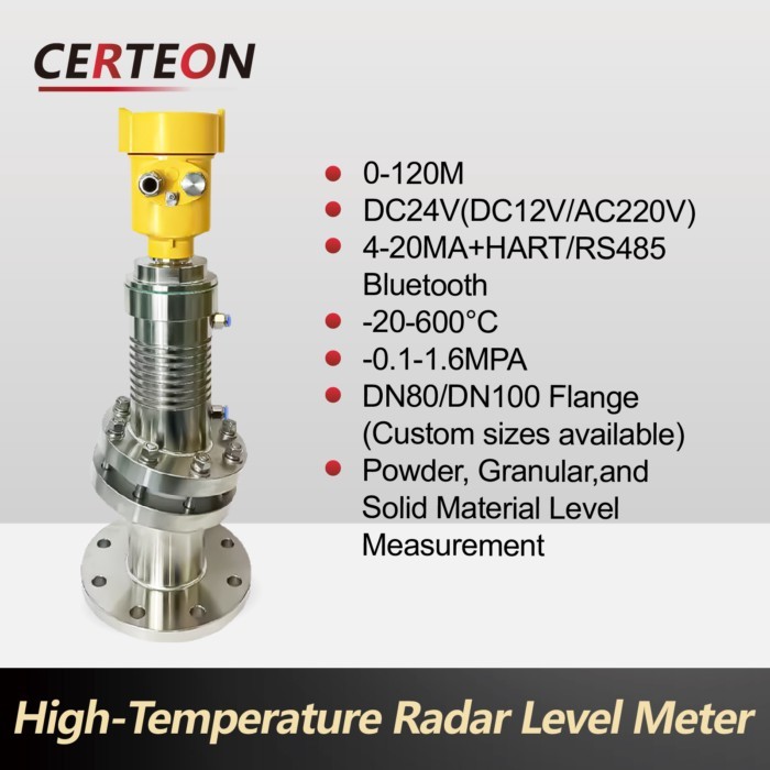 80GHz High Temperature Radar Level Transmitter 600°C Liquid Level Sensor DN80 DN100 Flange Mounted