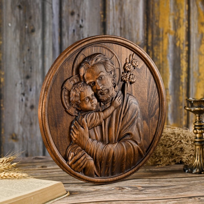 Joseph and Baby Jesus Memorial Plaque, Catholic Religious Figure, Home Decoration, Ornament, Christ