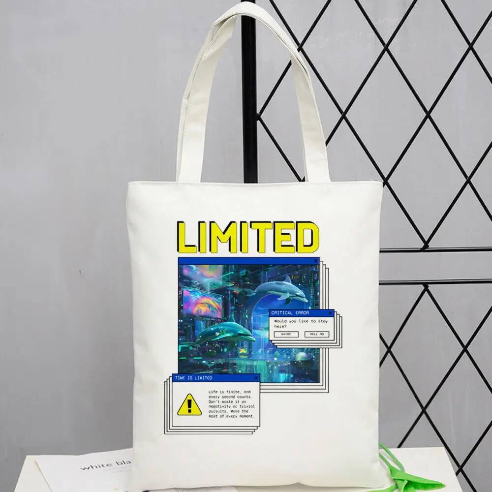Frutiger Aero Canvas กระเป๋า tote พับง่ายและเป็นมิตรกับสิ่งแวดล้อม เหมาะสำหรับการเดินทางและเก็บของใช
