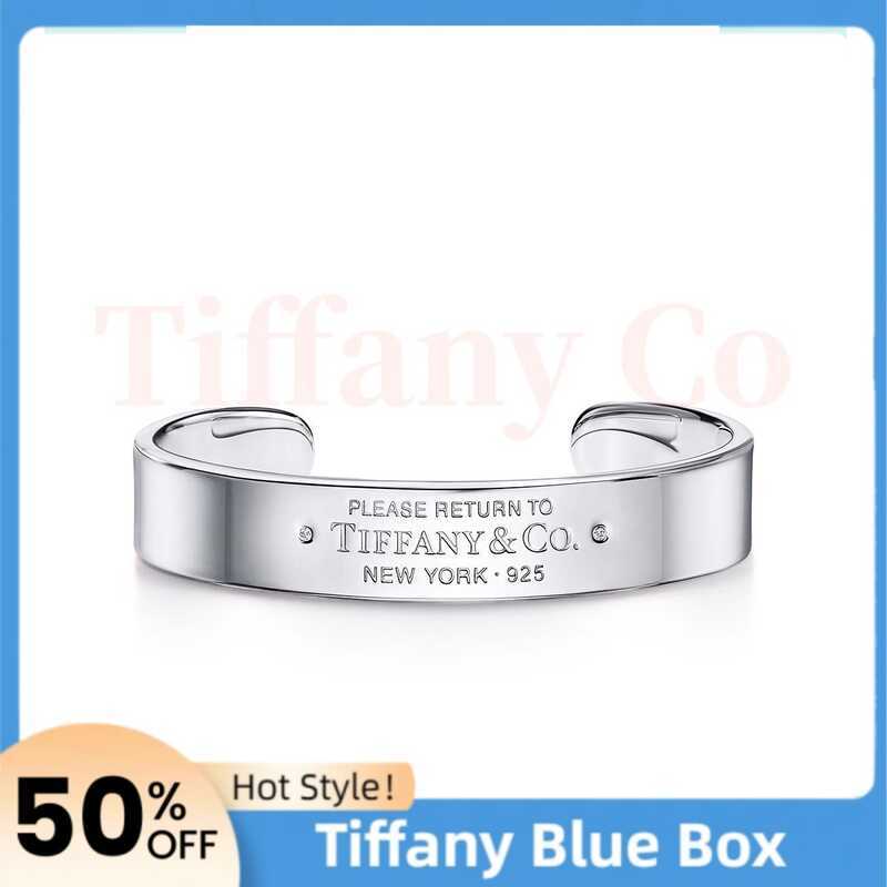 กำไลข้อมือแคบ Return to Tiffany Tiffany & Co เงินสเตอร์ลิงประดับเพชรกลม 2 เม็ด กำไลหรูหราสมัยใหม่สวย