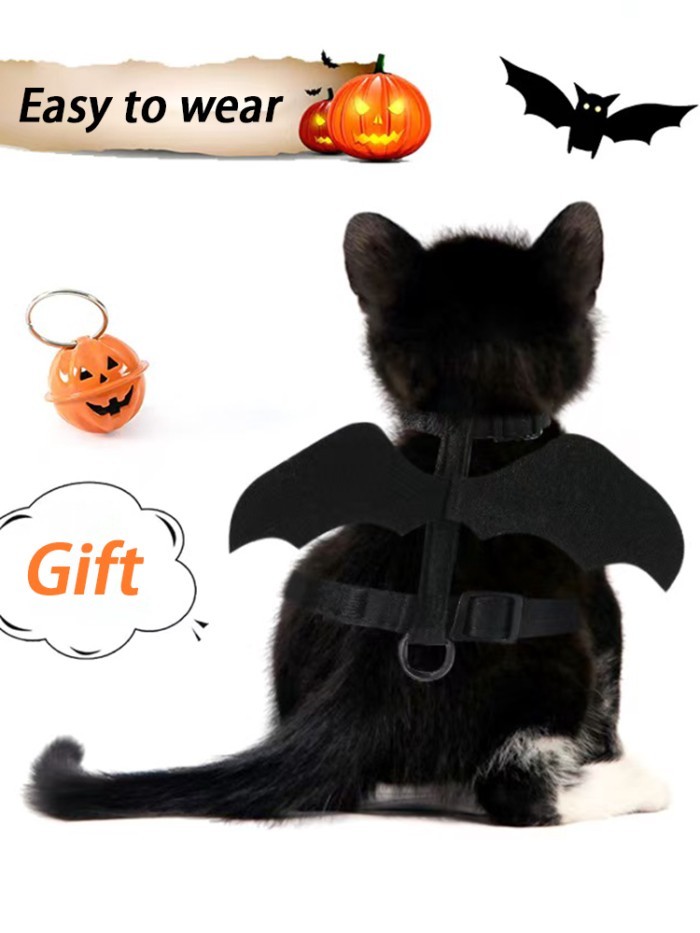 Halloween Cat Cosplay Bat Costume Wings Black Cute Harness Costume Wings with Leash Cats Accessorie