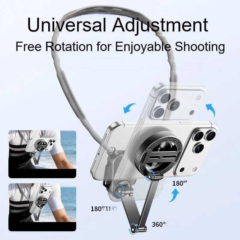 ▥ L32 Neck Mount Phone Camera Holder With Strong Magnetic Clip 720° Adjustable For POV Vlogging