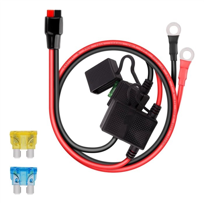 Dual Positive Negative ATC Style Fuse Holder 10AWG Wire With Ring Terminals and 45A Connectors for