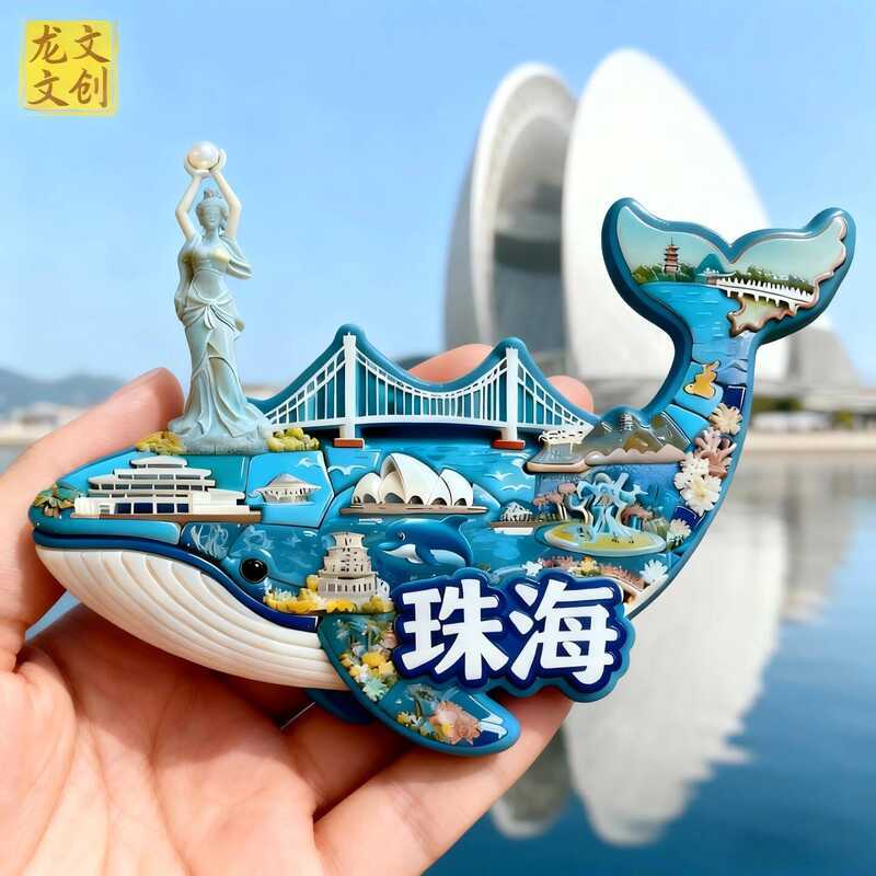 สติ๊กเกอร์ตู้เย็น Zhuhai ของที่ระลึกสร้างสรรค์ทางวัฒนธรรม Changlong Ocean Kingdom คู่ Luuriyuebei Tr