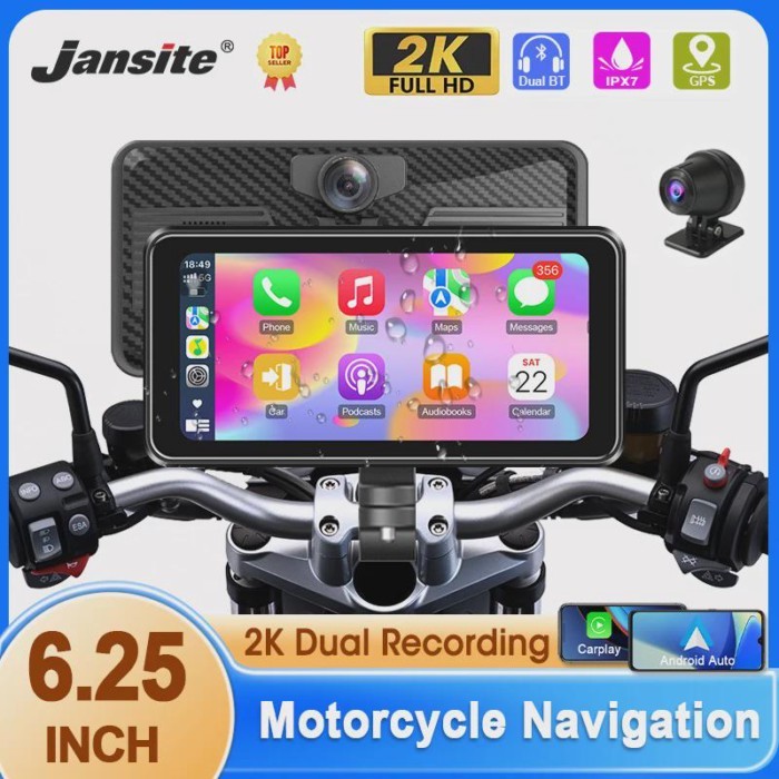 5/6.25 inch Motorcycle GPS Navigaton Wireless CarPlay & Android Auto Bluetooth5.0 Moto Monitor Supp
