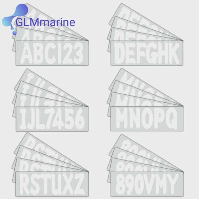White Decal 4 Sets of A-Z & 0-9 for Boat Letters and Numbers Registration White