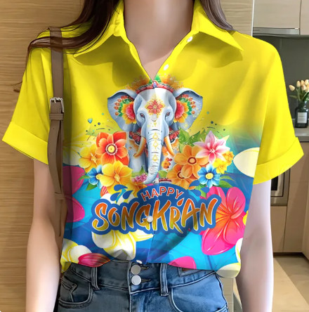 เสื้อสงกรานต์ เสื้อฮาวาย เสื้อผ้า วินเทจ ลายดอกผญ2026 ฮาวายหญิง ชุดสงกรานต์ สงกรานต์ผู้หญิง
