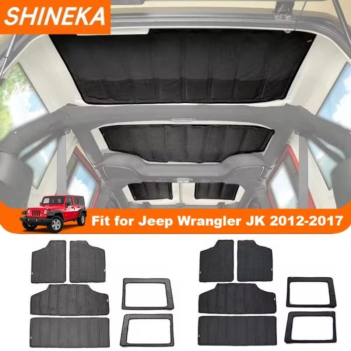 SHINEKA Car Roof Rear Window Sound Heat Insulation Cotton Pad Kit for Jeep Wrangler JK 2012-2017 In
