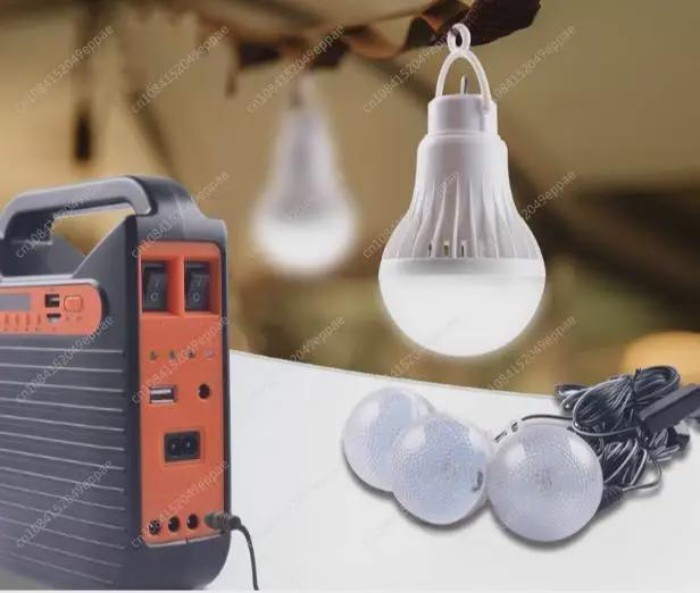 Reusable Solar Power System with Radio Speaker Outdoor Camping 3LED Bulb Emergency Lighting Portabl