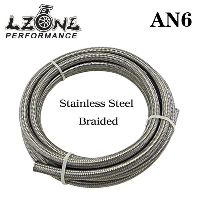 LZONE - AN6 6AN AN -6 (8.6MM / 11/32"; ID) STAINLESS STEEL BRAIDED FUEL OIL HOSE 5 METER / 5M JR711