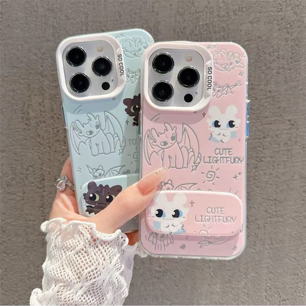สําหรับ OPPO Reno 15F 15 14 14F 13F 12F 13 12 11 10 Pro 11F น่ารักการ์ตูน Toothless พับกระจกวงเล็บเคสโทรศัพท์ซิลิโคนนุ่ม