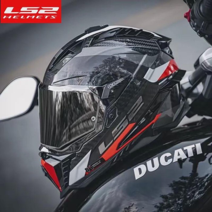 LS2 MX701 Motorcycle Helmet 6K Carbon Fibre Full face Double len Racing Off-road Helmet Men Cascos