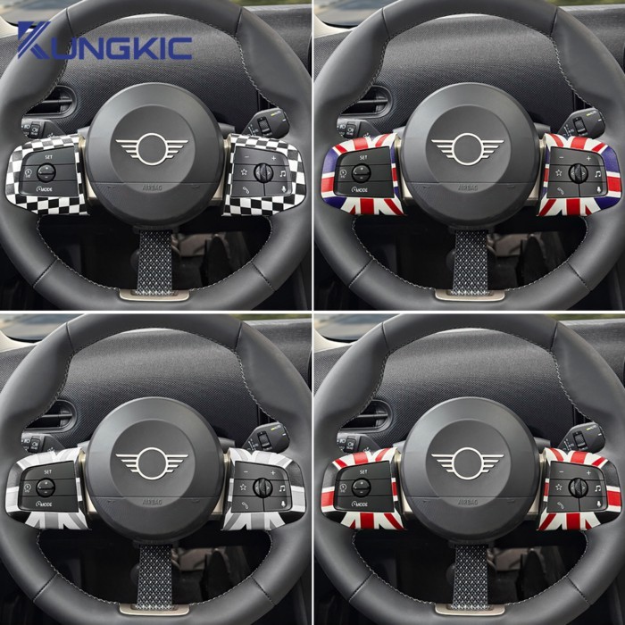 For MINI Cooper F65 F66 F67 J01 J05 U25 Car Steering Wheel Button Frame Sticker Leather 2PCS Car In