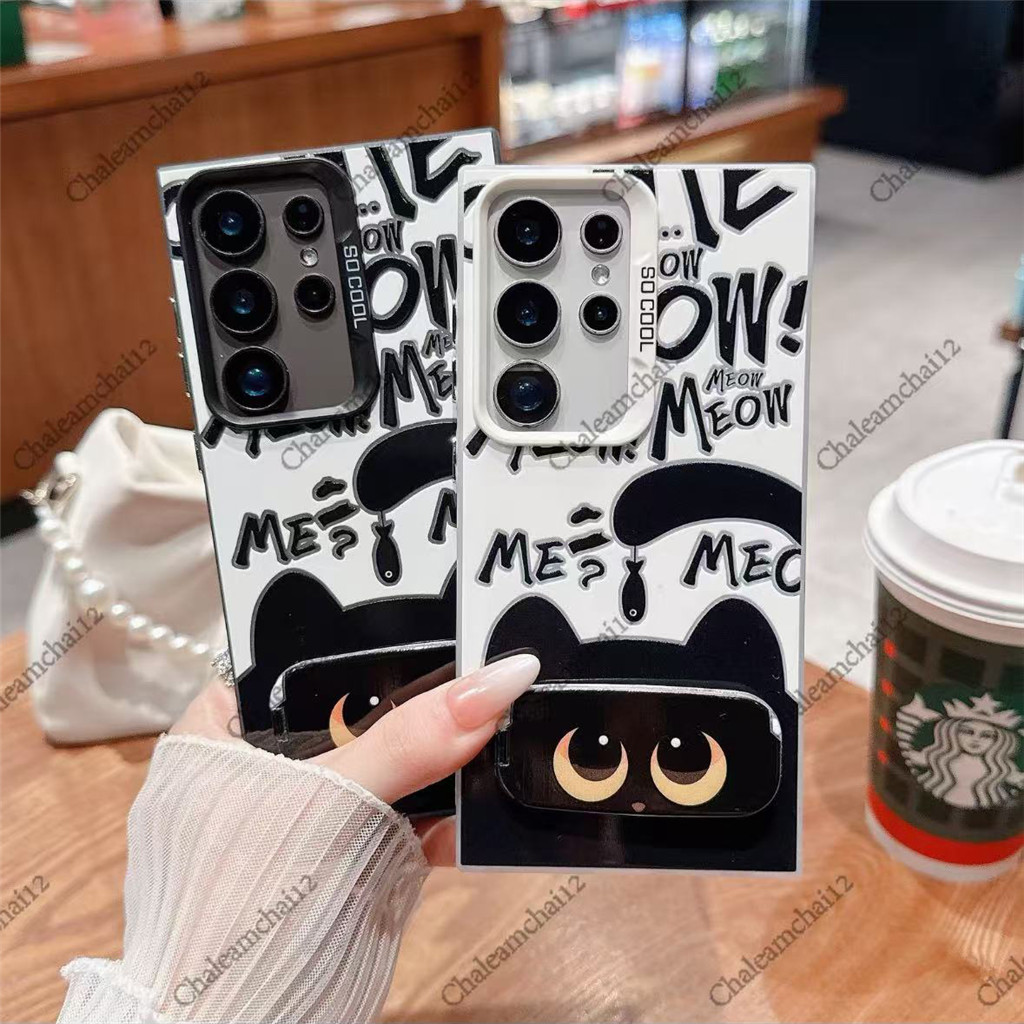 น่ารักแมวดําพับกระจกยึดเคสโทรศัพท์เข้ากันได้สําหรับiPhone 13 11 12 Pro Max X Xs Max Xr 7 8 Plus