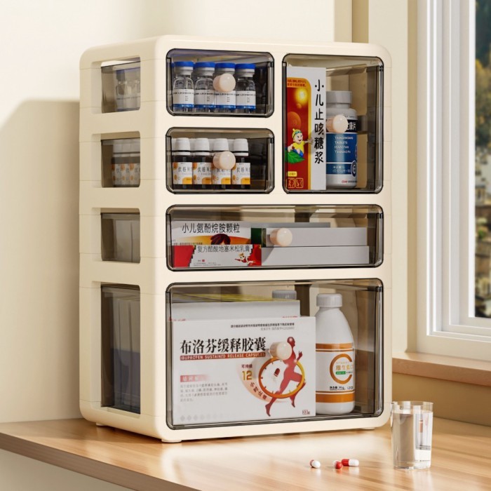 ♞กล่องยาสําหรับใช้ในบ้านความจุขนาดใหญ่แบบลิ้นชัก Hierarchical Classification Medical Box Transparent