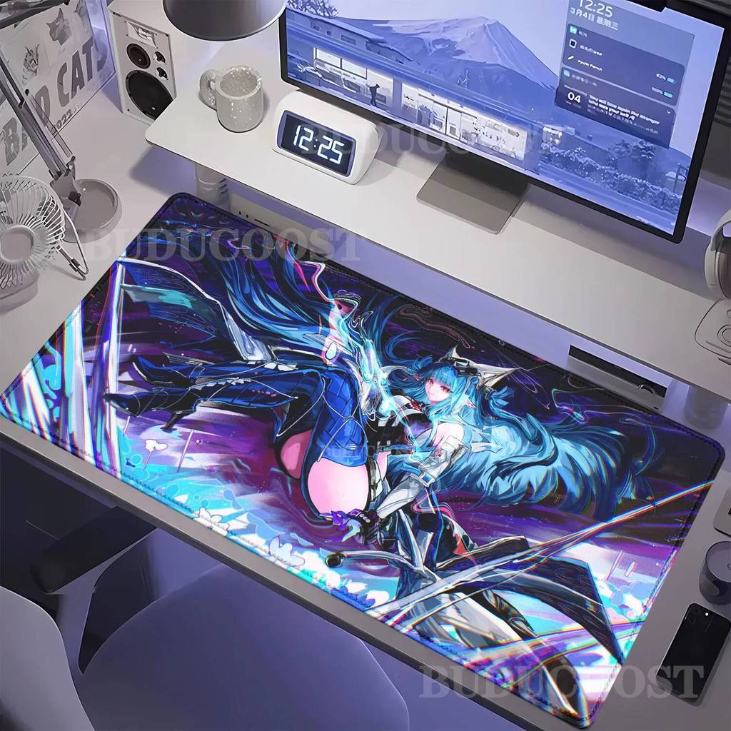 HD พิมพ์แผ่นรองเมาส์ Yvonne Arknights Endfield ยางกันลื่นสําหรับเล่นเกมขนาดใหญ่ 900X400 มม.แผ่นรองเม