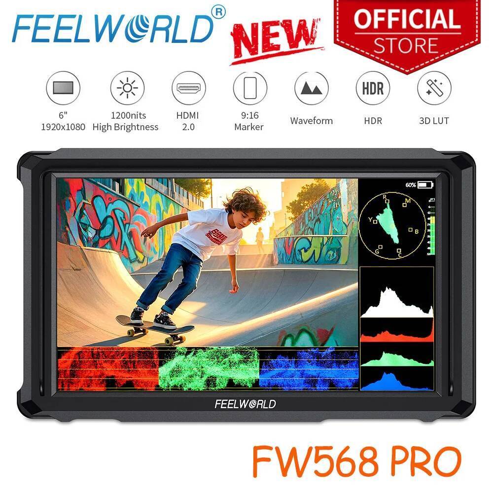 FEELWORLD FW568 PRO 60Hz 6 นิ้ว 1200nit กล้องสว่างสูง DSLR Monitor 4K HDMI สําหรับ Rig Gimbal น้ําหน