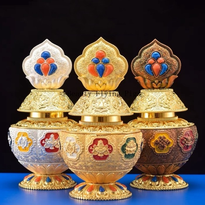 1 18cm alloy Buddhist auspicious Tantric spice storage bottle Xizang tabletop altar decoration