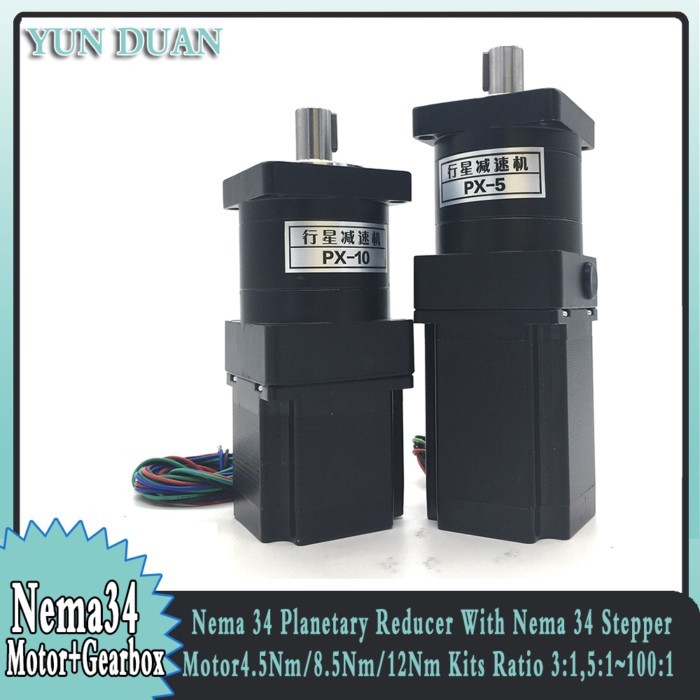 Nema34 Planet Reducer Motor set Ratio 3:1-216:1 Output 16mm Planetary Gearbox Gear 4.5/8.5/12Nm Nem