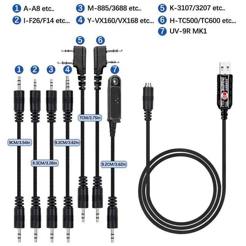 ▥ ABBREE 7 In 1 FTDI สายการเขียนโปรแกรม USB สําหรับ  Uv-5R UV 5Rh 21 PRO  Uv-K5