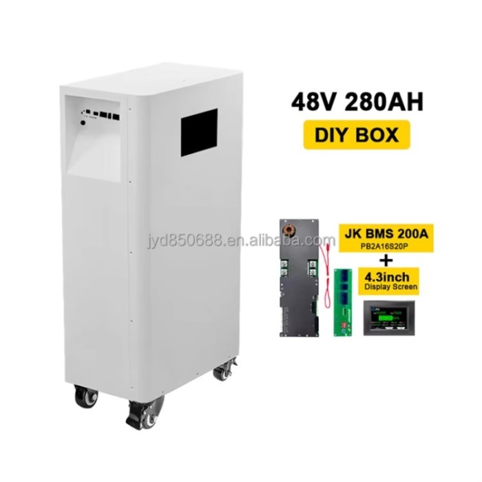 Lifepo4 280ah Box Jk Bms Battery Box with Wheels Stand up Battery case Diy Battery Box 280ah Vertic