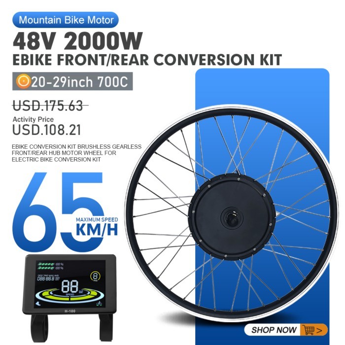 EBike Conversion Kit 48V 2000W Brushless Gearless Front Rear Hub Motor Wheel For Electric Bike Conv