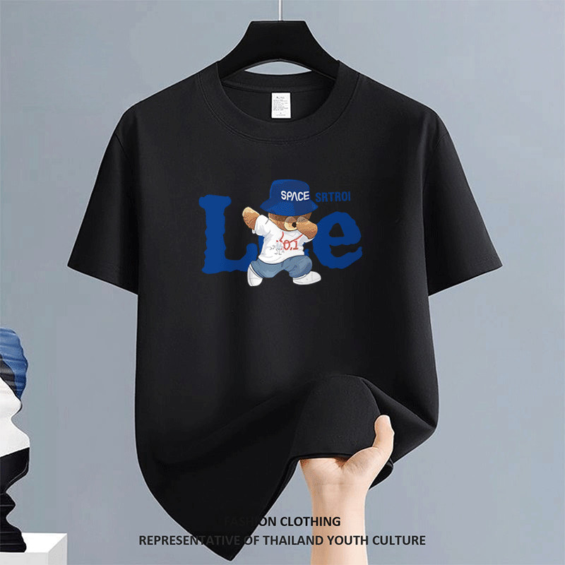 U1310 CASUAL เสื้อยืด สีขาว-ดำ เสื้อยืดผู้ชาย สตรีทแฟชั่น สีดําแขนสั้น FASHION คอกลม COOL 2026 NEW YEAR ลายการ์ตูน
