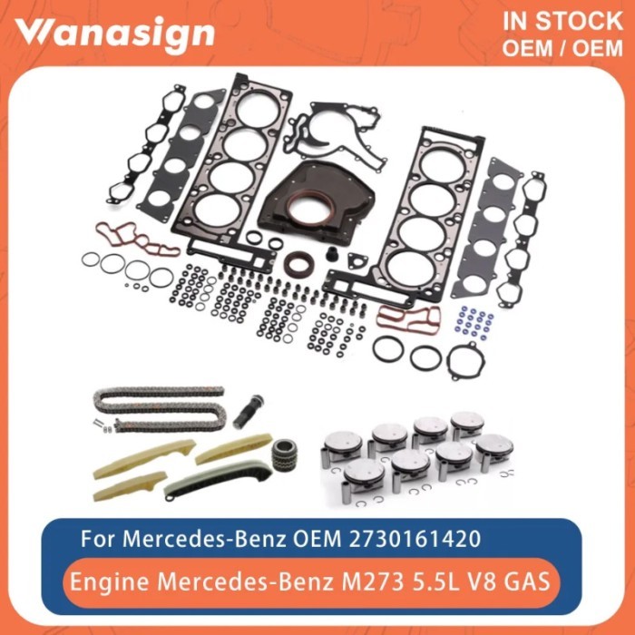 Engine Full Gasket Kit Timing Chain Kit & Pistons Fit 5.5 L For Mercedes-Benz GL550 S550 G500 E550