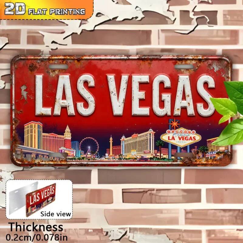 2D Flat, 1 ชิ้น Vintage Las Vegas Neon Sign - 6x12 นิ้วอลูมิเนียม Wall Art พร้อม Iconic Strip & Bell