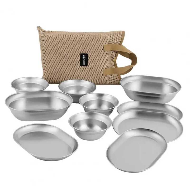 C NOBANA Outdoor Portable Plates Camping Dinnerware Set With Polished Utensils Easy-To-Clean Plates