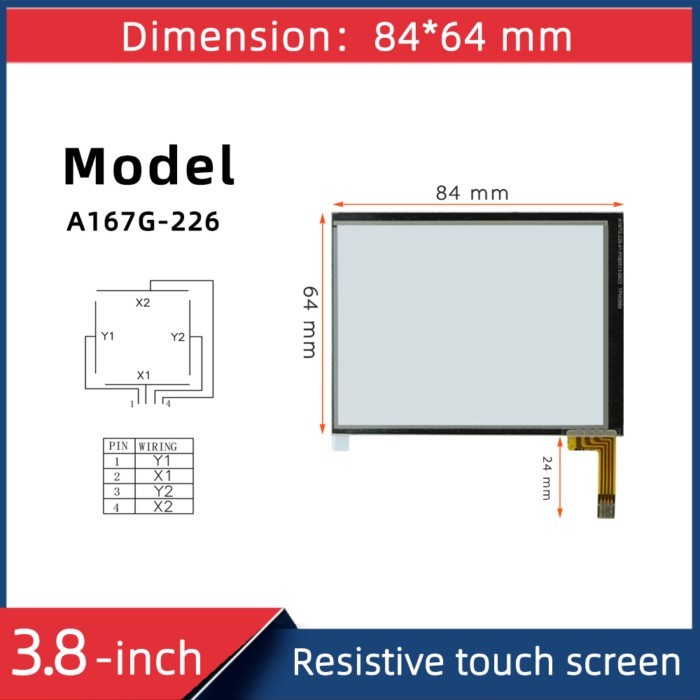 3.8-inch 4wire resistive touch screen model A167G TPM3866 size 84*64mm serial port screen touch han
