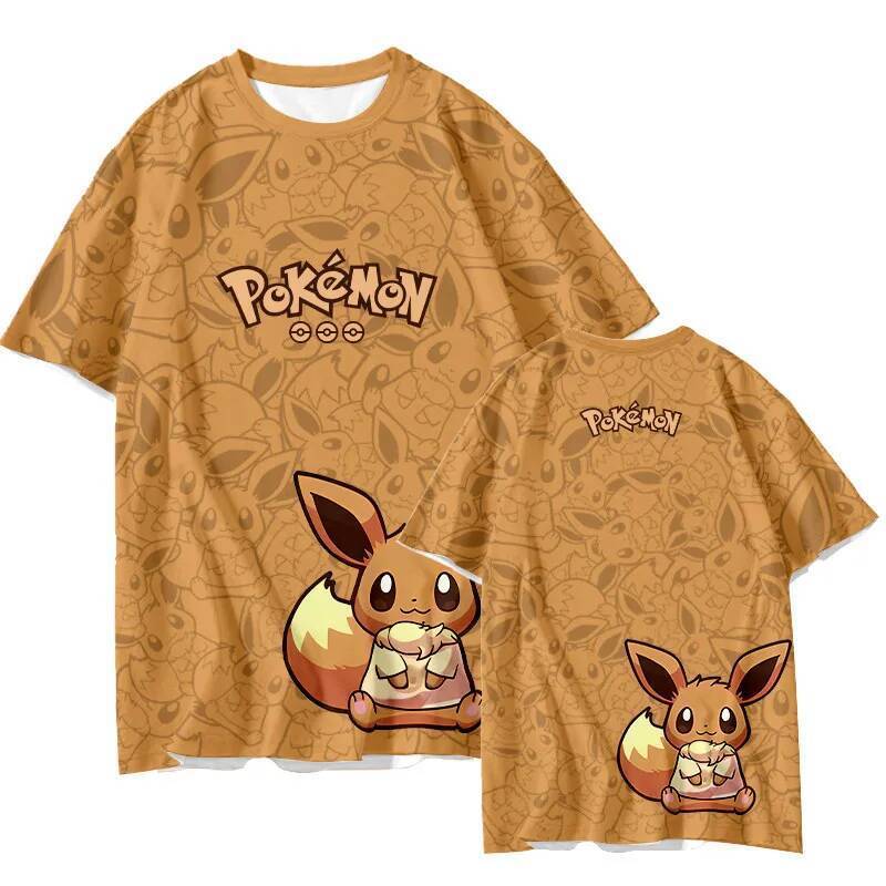 Bandai Elf Pok É Mon Eevee Evolution อะนิเมะอุปกรณ์ต่อพ่วงแขนสั้น Quick Dry Breathable สบายเด็กอะนิเมะเสื้อยืด