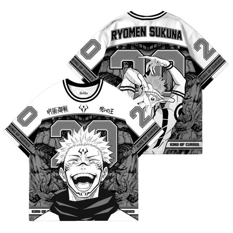 Jujutsu Kaisen Ryomen Sukuna แขนสั้น V คอ T-Shirt สำหรับแฟนๆ Anime และ Streetwear