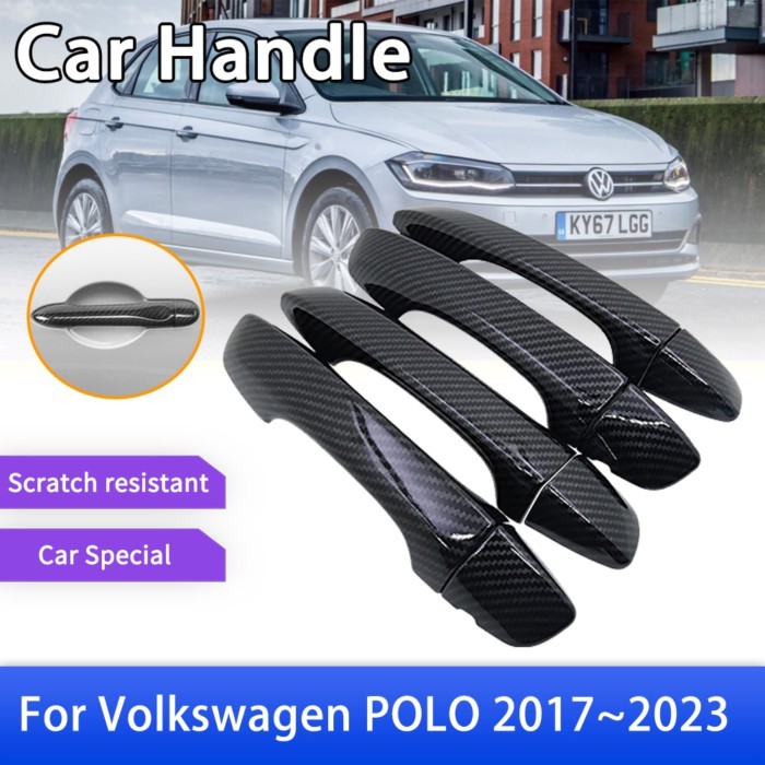 Carbon Fiber Door Handle Cover Trim Fit for Volkswagen VW POLO MK6 AW BZ 2017~2023 Car Protective A