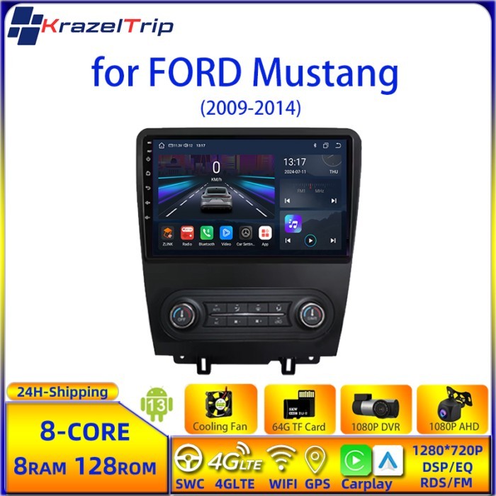8 Core QLED DSP RDS FM Audio AM Car Radio Stereo for FORD Mustang 2009 - 2014 Carplay Android Auto