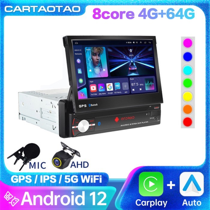 Android 1din Auto Radio Multimedia Player Universal 7" Retractable Screen 1 Din Car Stereo Video GP