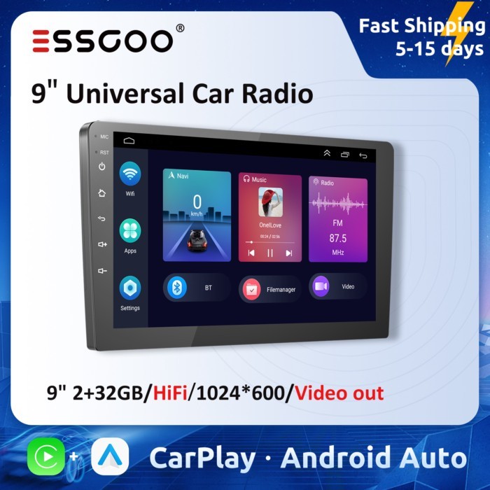 ESSGOO Wireless Carplay Android Auto Car Radio 2 Din Autoradio Stereo 2G 32G 9 Inch HIFI Bluetooth