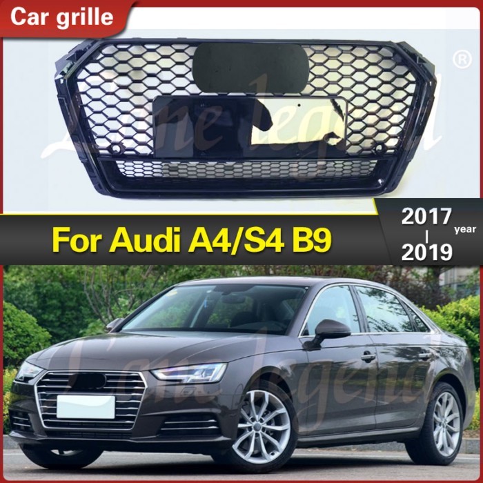For RS4 Style for Audi A4/S4 B9 2017-2019 Racing Grills Front Sport Hex Mesh Honeycomb Hood Grill G