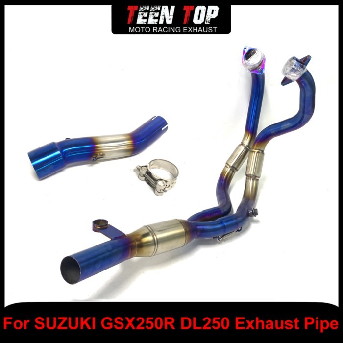 For SUZUKI GSX250R DL250 Exhaust Elbow Front Link Pipe Stainless Steel Blue 51mm gsx250r Connection