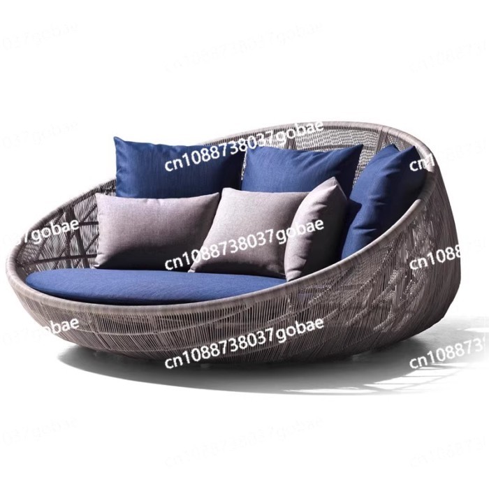 Outdoor Rattan Sofa Bed Terrace Imitation Rattan Round Bed Courtyard Garden Pool Round  Lounger