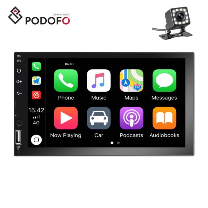 Podofo Car Video 2Din Radio 7'' Car Stereo Touch Screen Autoestereo with Carplay Voice Control BT U