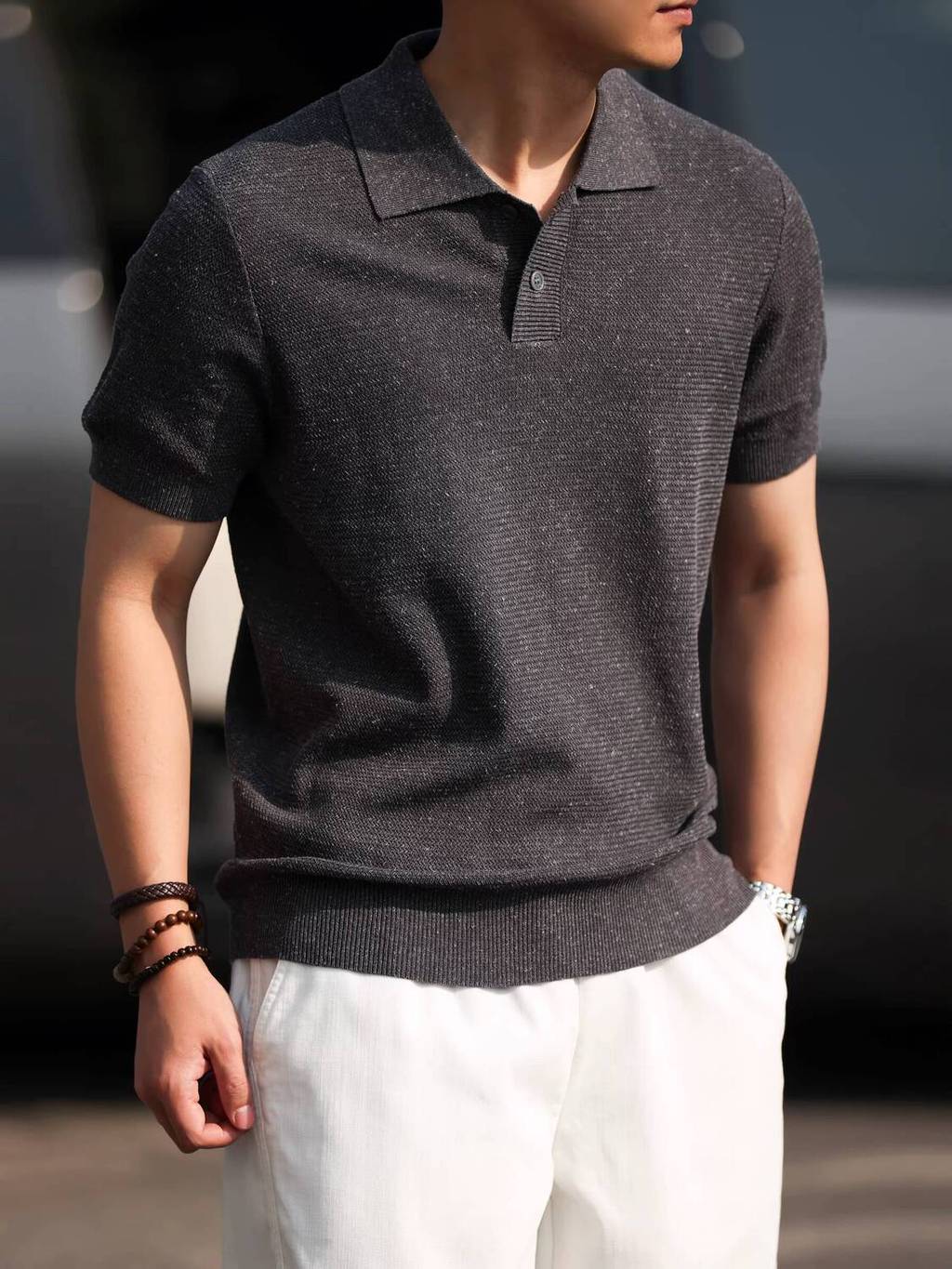 เสื้อโปโลผู้ชาย สไตล์พื้นฐาน ทำจากผ้าลินินและไทนเซล ใส่สบายสำหรับวันหยุดหรือการทำงาน ราคาถูก Shopee Lazada