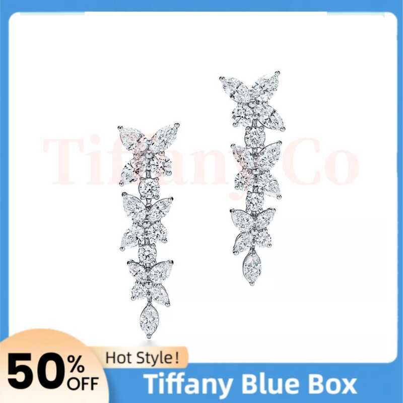 Tiffany Victoria Mixed Cluster Drop Earrings, Platinum with Mixed-Cut Diamonds, Elegant Statement Je