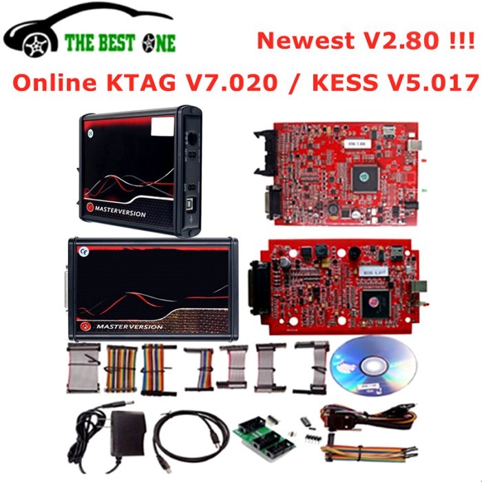 Online 2.80 EU Red KESS V5.017 No Token KTAG V7.020 2.25 K-tag 4 LED BDM Frame Kess 5.017 OBD2 Mana