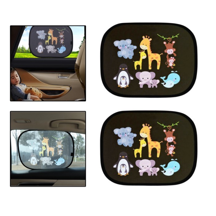 2 Pieces Universal Cartoon Car Window Shades Car Windscreen Sun Shade for Baby Kids Children Access